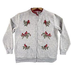 Vintage BonWorth Cardigan Sweater Women Large Cardinal Christmas Bird Cottage